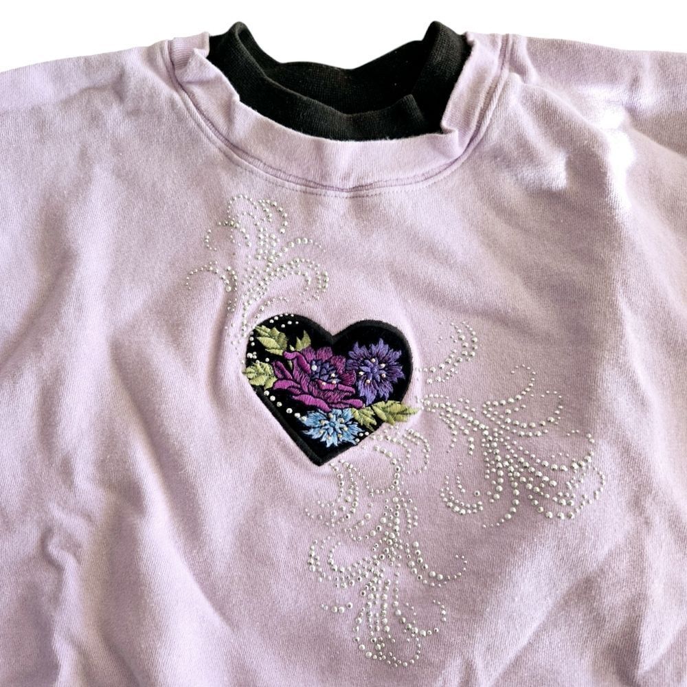 Granny Core Sweatshirt Lavender Purple Floral Sequin Embroidered Women’s XL